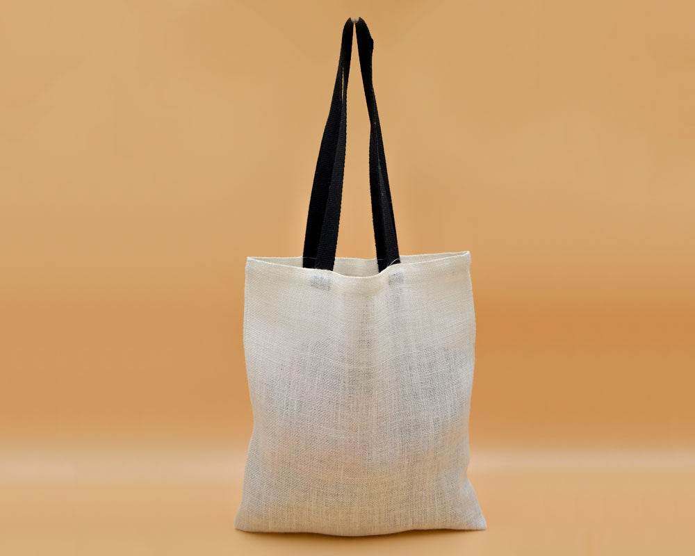 Jute Tote Bag with Cotton Handle - White