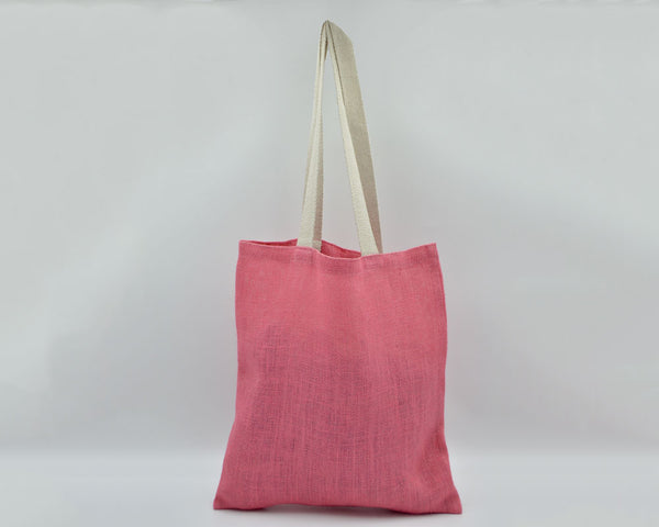Jute Tote Bag with Cotton Handle - Pink