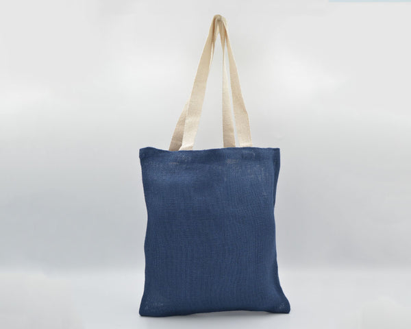 Jute Tote Bag with Cotton Handle - Blue