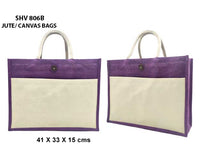 Jute/Canvas Bag with Button - Purple