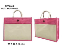 Jute/Canvas Bag with Button - Pink