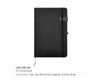 A5 PU Leather Notebook USB - Black