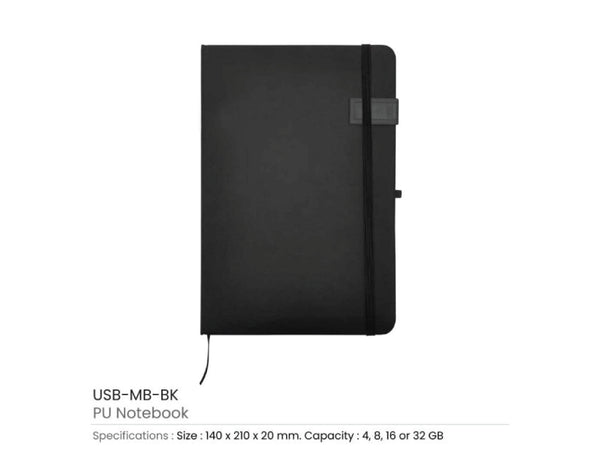 A5 PU Leather Notebook USB - Black