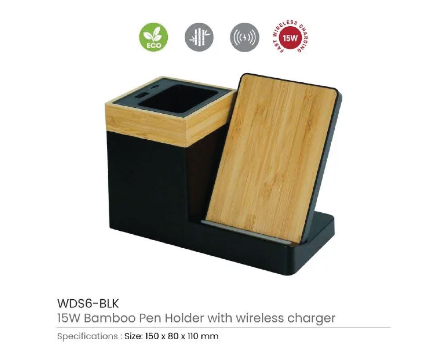 Bamboo Pen Holder with Wireless Charger