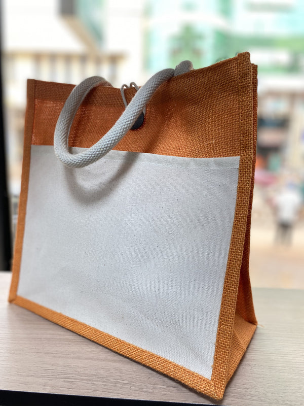 Jute/Canvas Bag with Button - Orange
