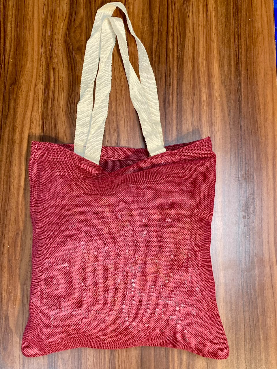 Jute Tote Bag Cotton Handle - Red