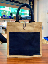 Jute/Canvas Bags with Button - Black 30x30x15