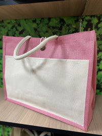 Jute/Canvas Bag with Button - Pink