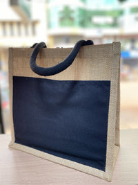 Jute/Canvas Bags with Button - Black 30x30x15