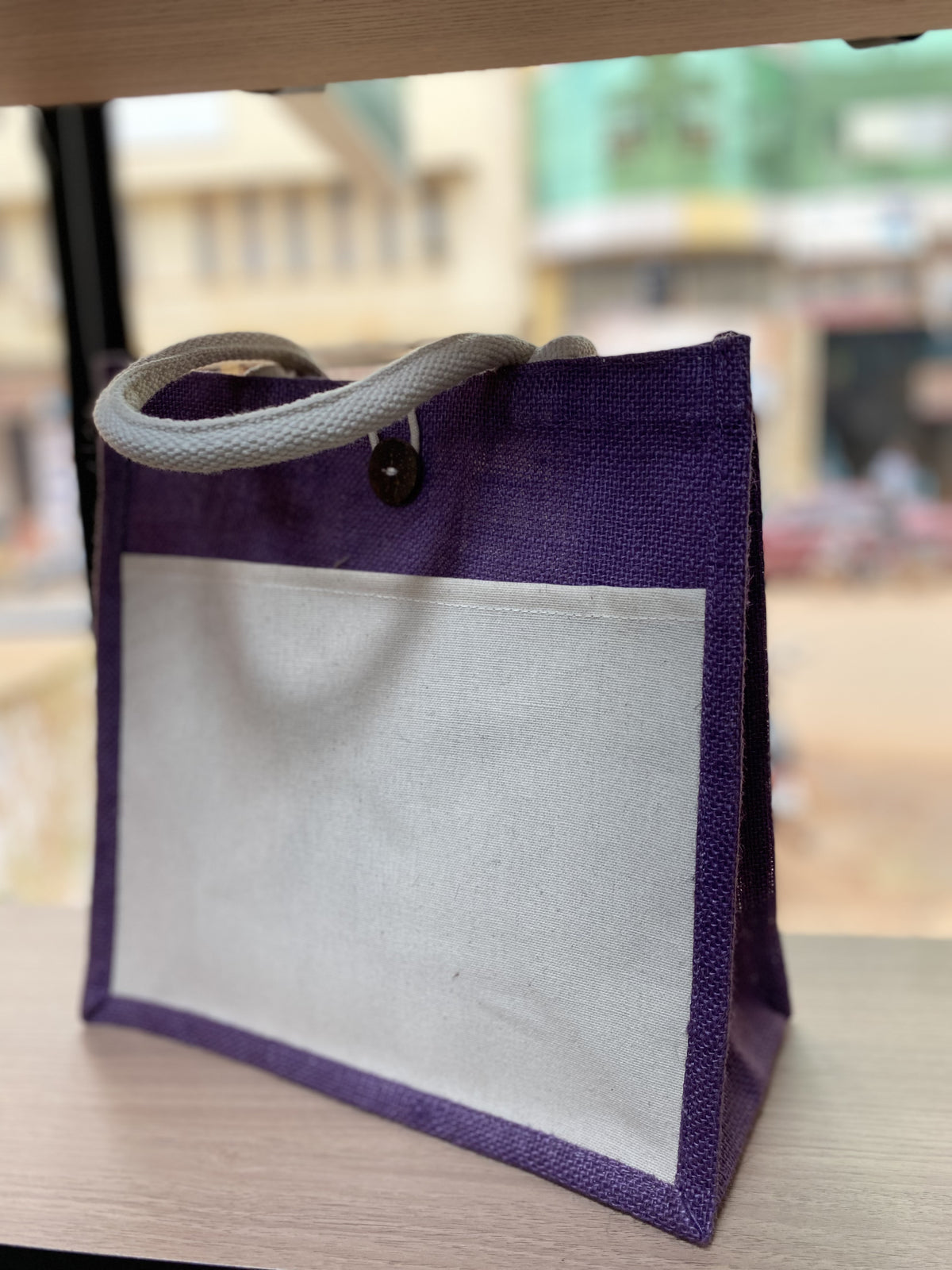Jute/Canvas Bags with Button (Multicolor) - Purple