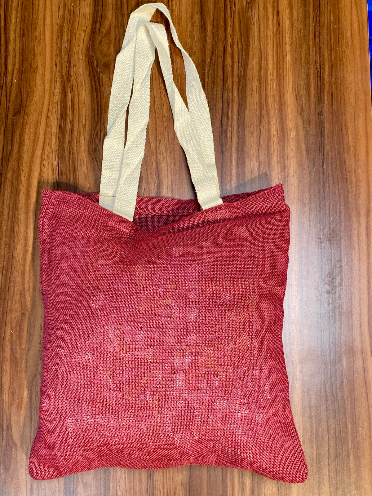 Jute Tote Bag Cotton Handle - Red