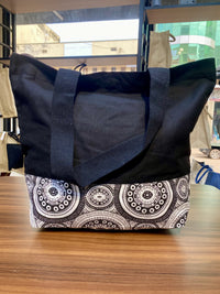 Jute/Canvas Bag with Print - Black 45x33x15