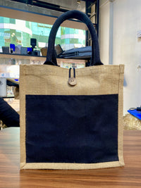 Jute/Canvas Bags with Button - Black 30x30x15