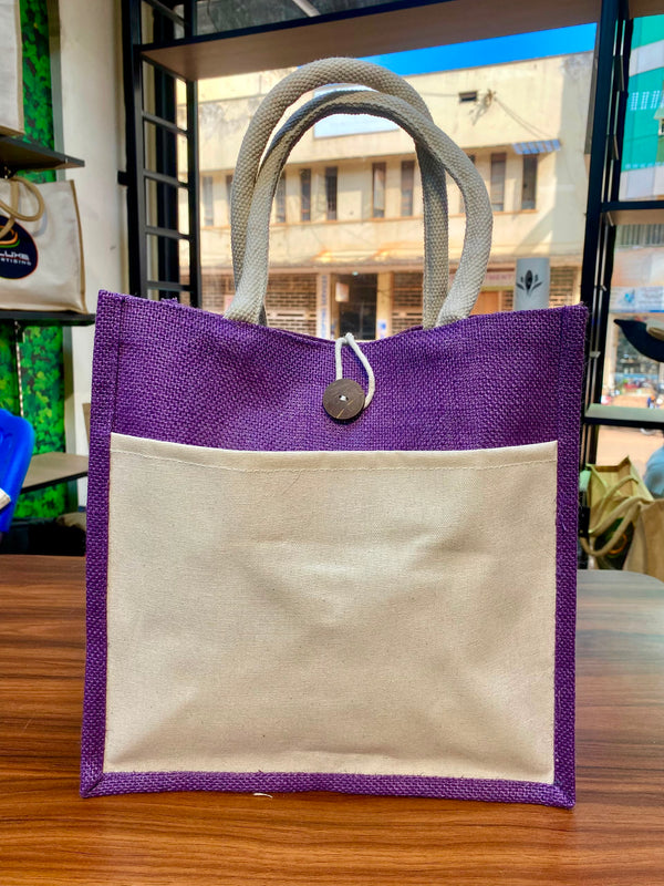 Jute/Canvas Bags with Button (Multicolor) - Purple