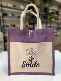 Jute/Canvas Bags with Button (Multicolor) - Purple