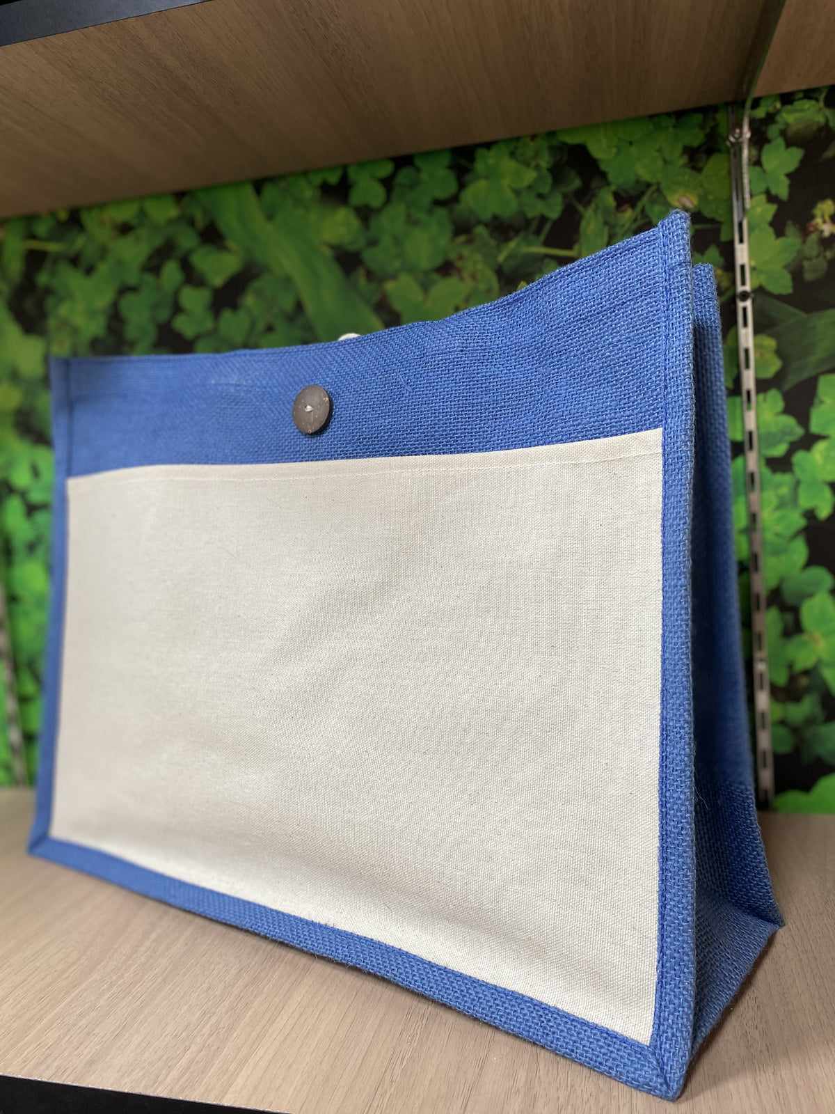 Jute/Canvas Bag with Button - Dark Blue