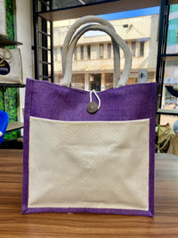 Jute/Canvas Bags with Button (Multicolor) - Purple