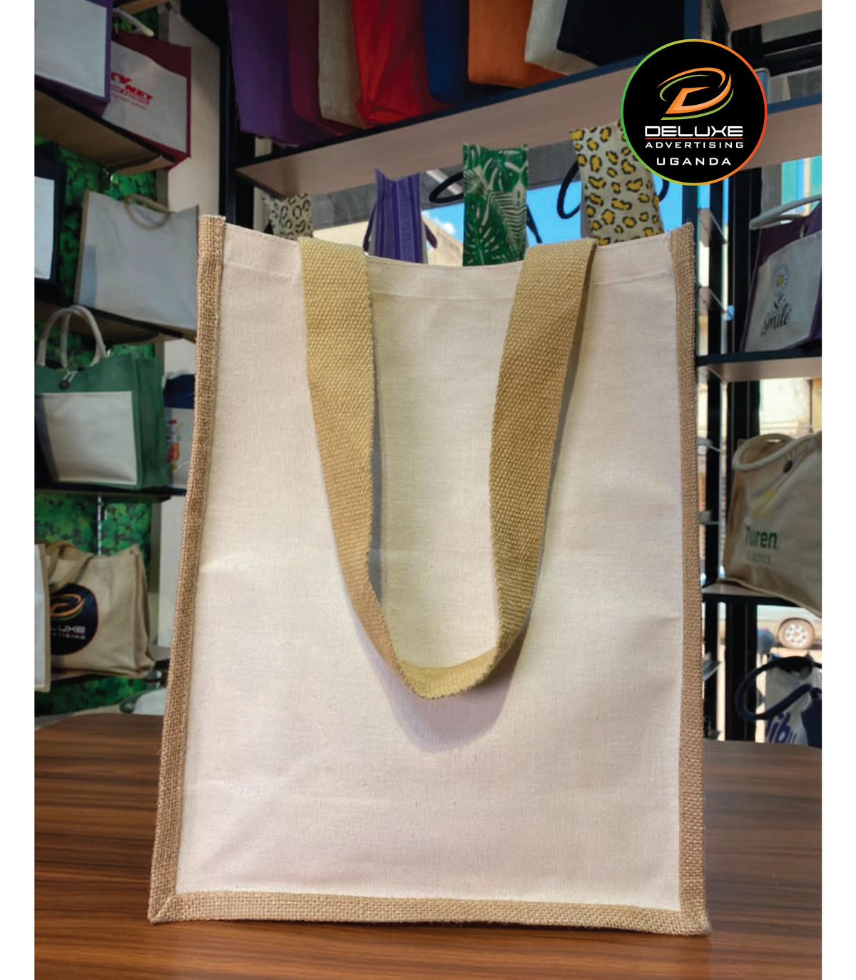 Jute/Canvas Bags (Assorted Sizes) - Beige 31x19x14