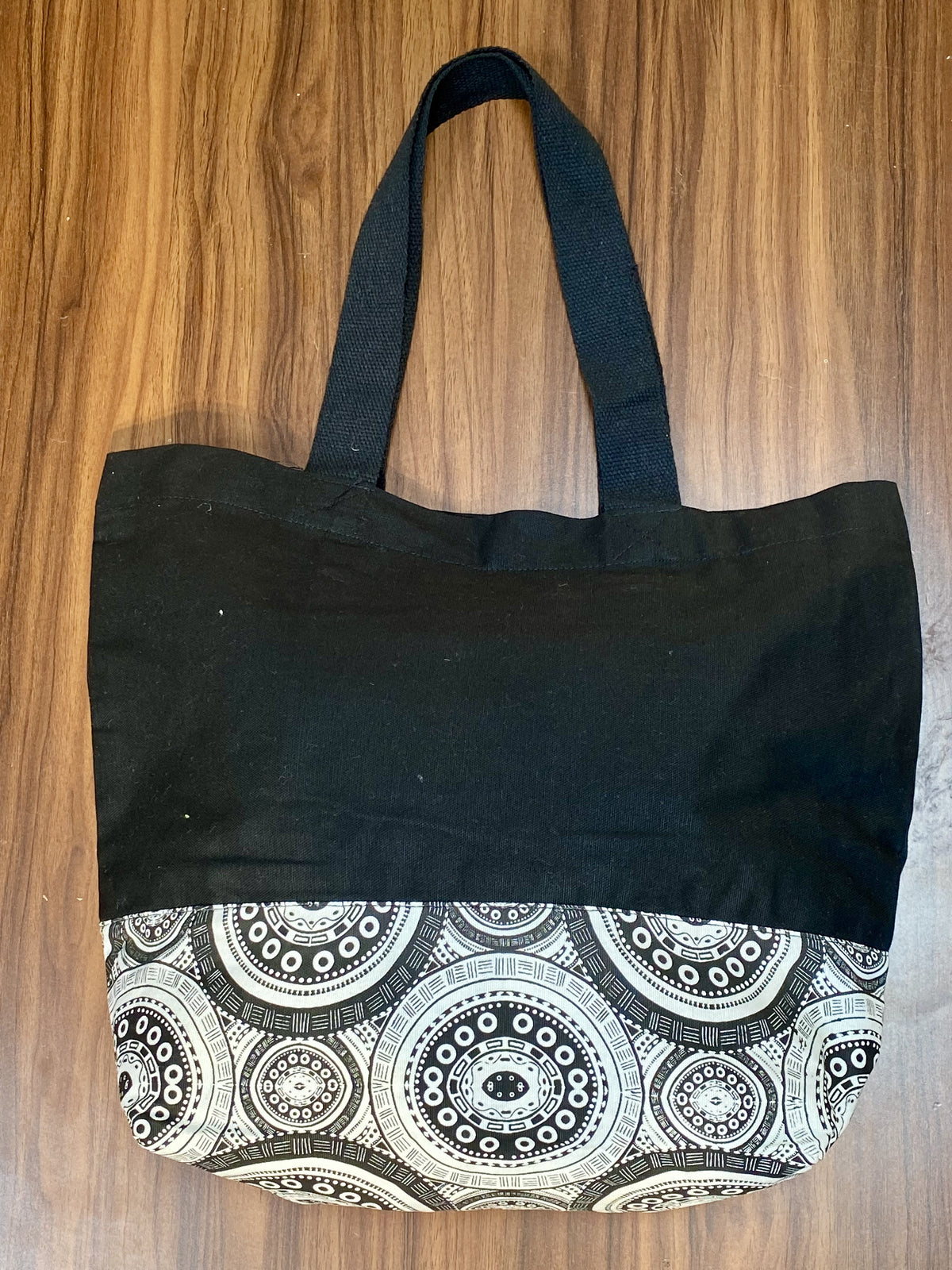 Jute/Canvas Bag with Print - Black 45x33x15