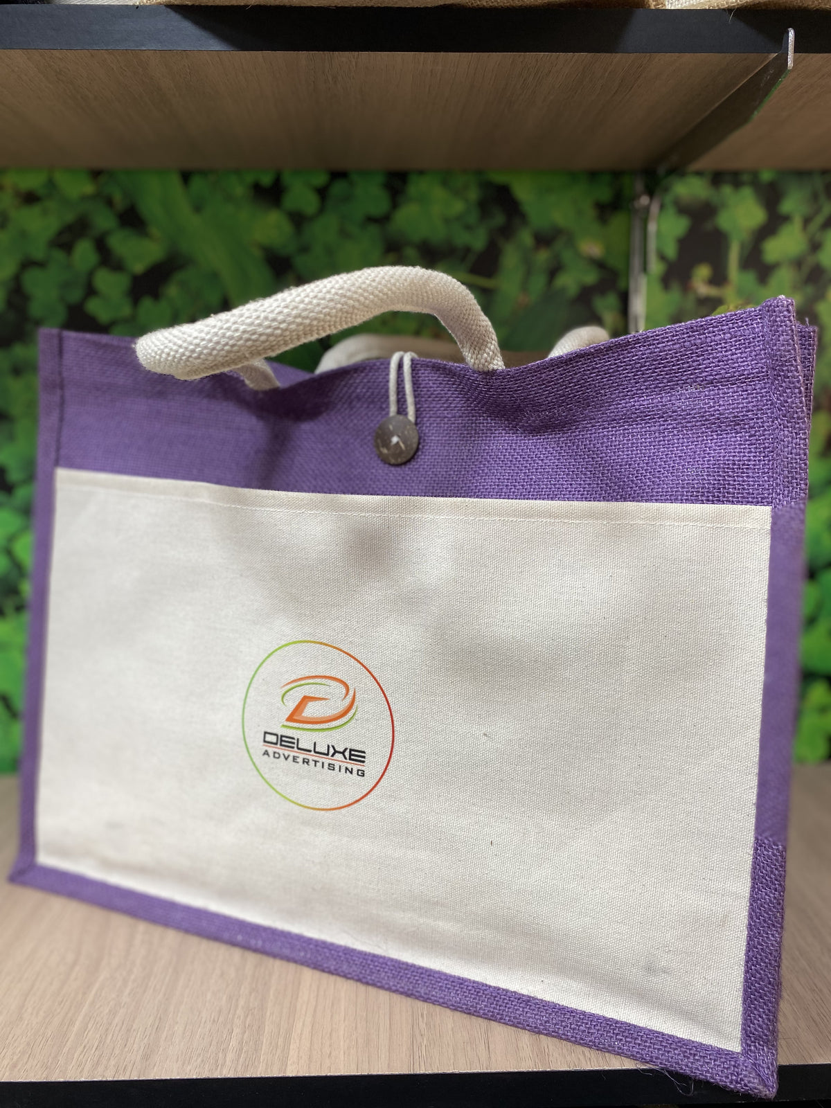 Jute/Canvas Bag with Button - Purple