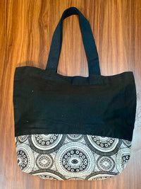 Jute/Canvas Bag with Print - Black 45x33x15