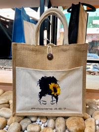 Jute/Canvas Bags with Button - Beige 30x30x15