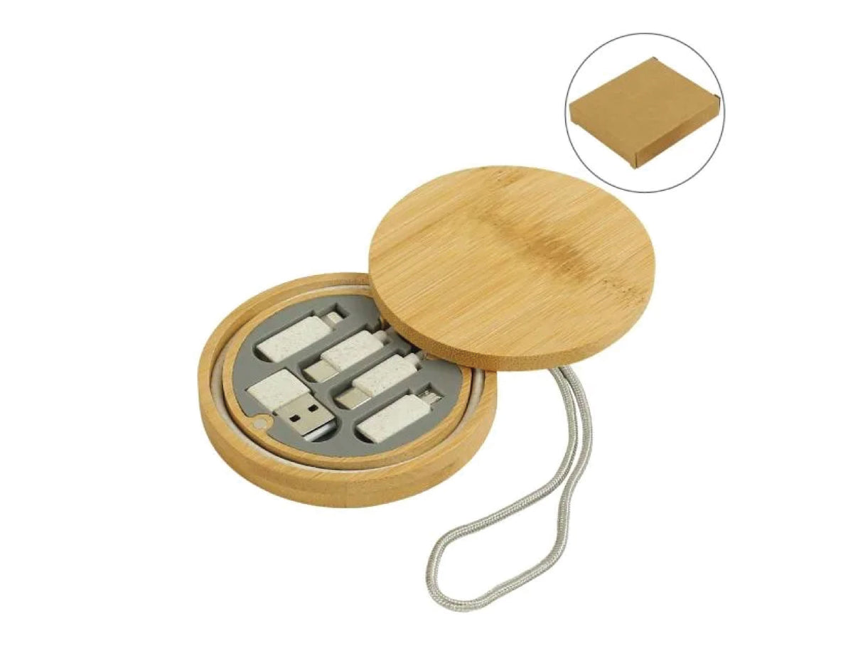 USB Multi Charging Cable Set Round Bamboo - view 2