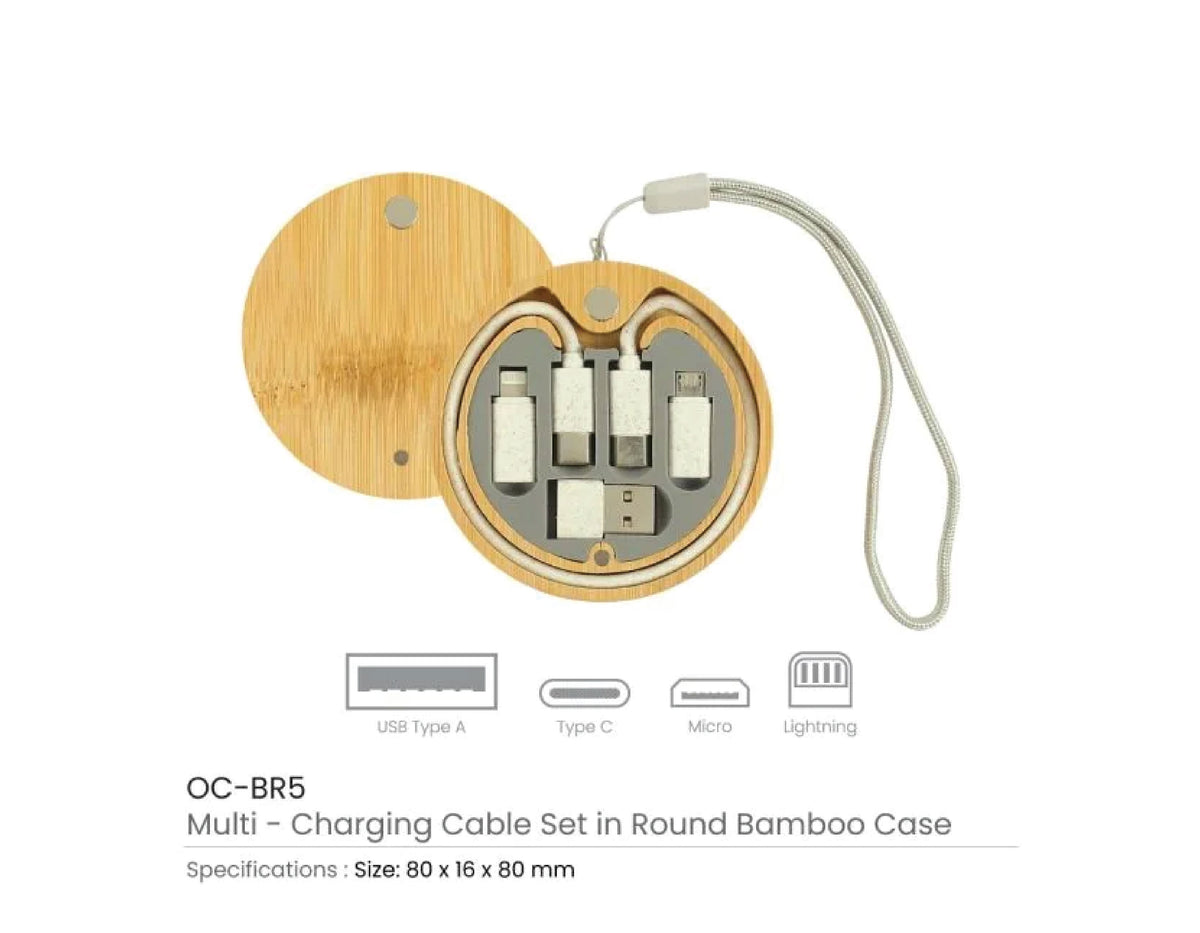 USB Multi Charging Cable Set Round Bamboo