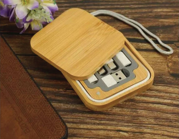 USB Multi Charging Cable Set Square Bamboo