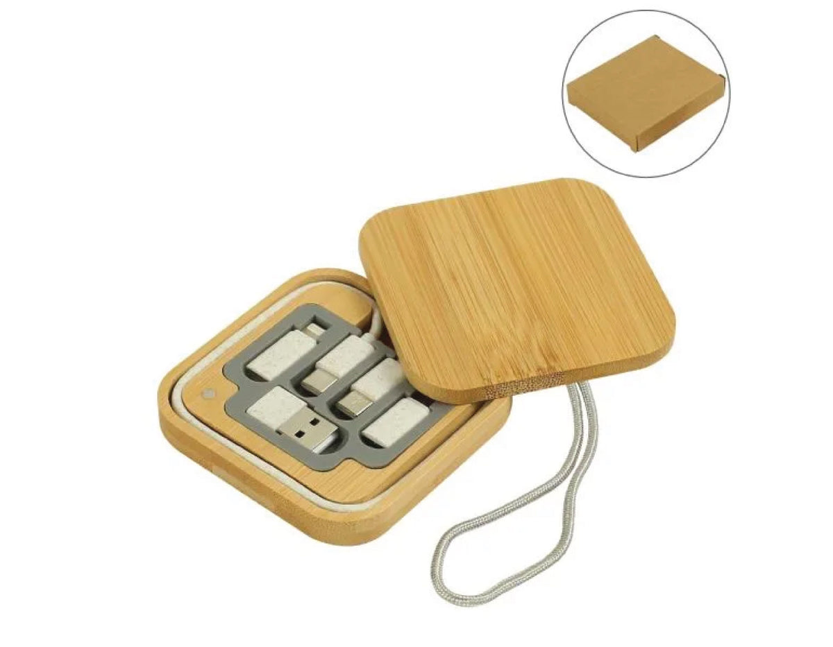 USB Multi Charging Cable Set Square Bamboo - view 3