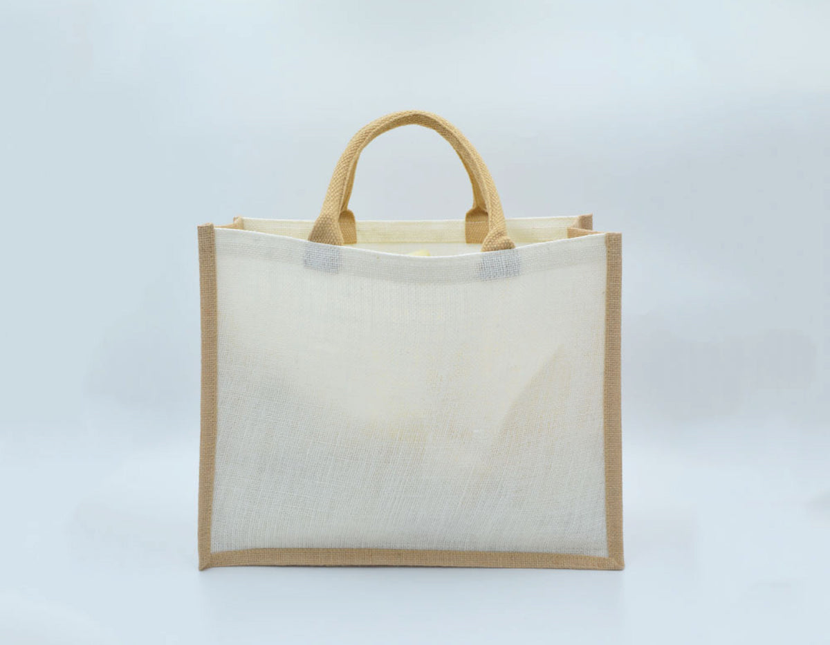Jute White Natural Bag with Button - 14 X 33 X 15