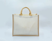 Jute White Natural Bag with Button - 14 X 33 X 15