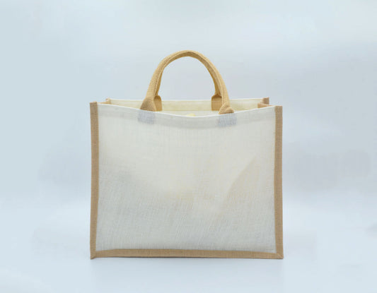 Jute White Natural Bag with Button