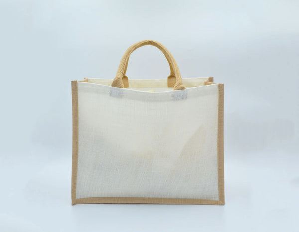 Jute White Natural Bag with Button - 14 X 33 X 15