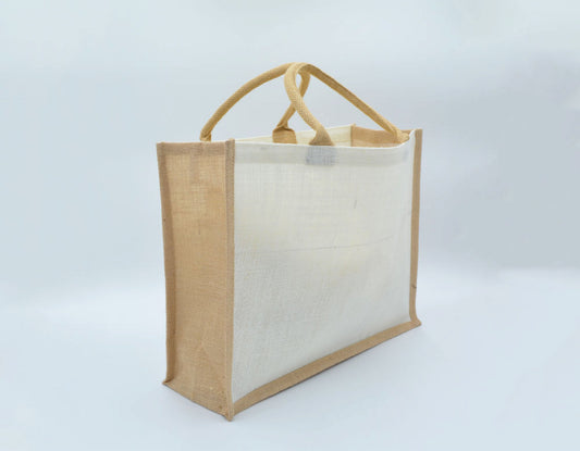 Jute White Natural Bag with Button