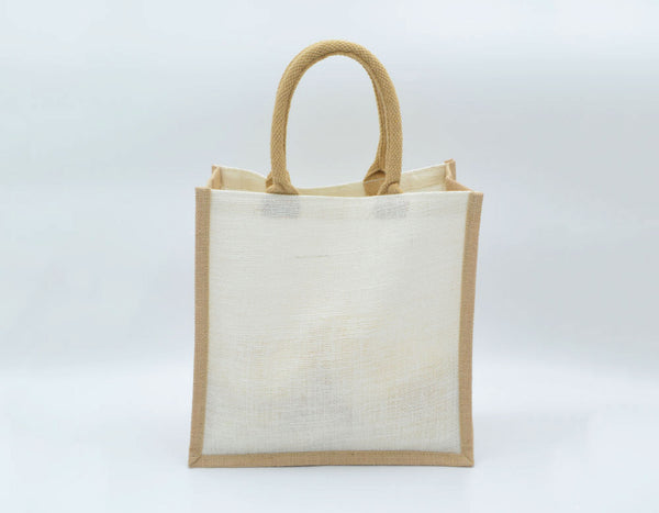 Jute White Natural Bag with Button - 30 X 30 X 15