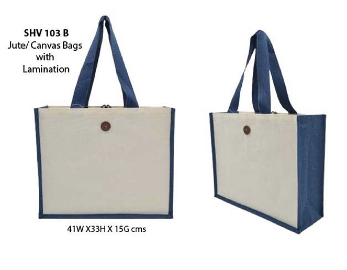 Jute/Canvas Bag with Button - Purple - 41 X 33 X 15
