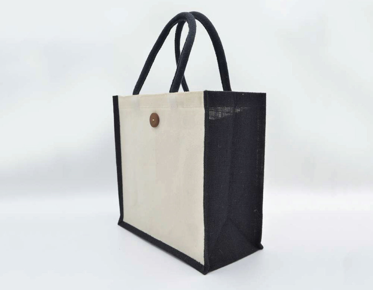 Jute/Canvas Bags with Button (Multicolor) - Green