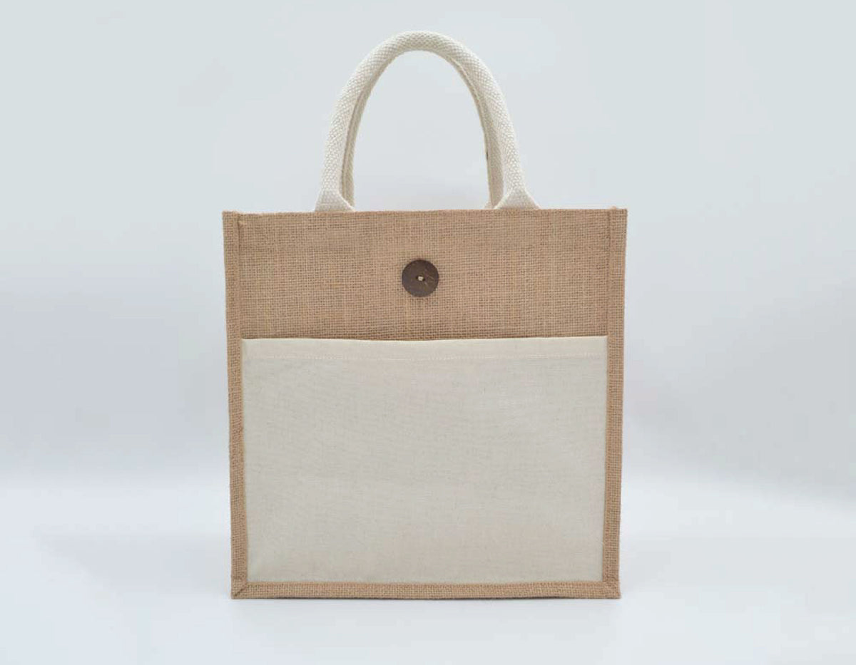 Jute/Canvas Bags with Button (30x30x15) - Beige