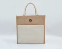 Jute/Canvas Bags with Button (30x30x15) - Beige