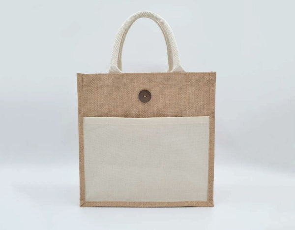 Jute/Canvas Bags with Button (30x30x15) - Beige