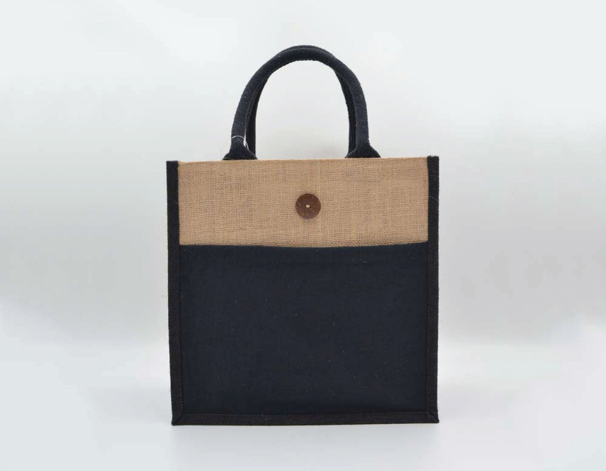 Jute/Canvas Bags with Button (30x30x15) - Beige